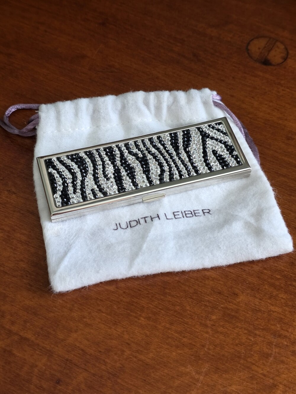 Judith Leiber Target Neiman Marcus Crystal Zebra Compact Mirror Black Silver